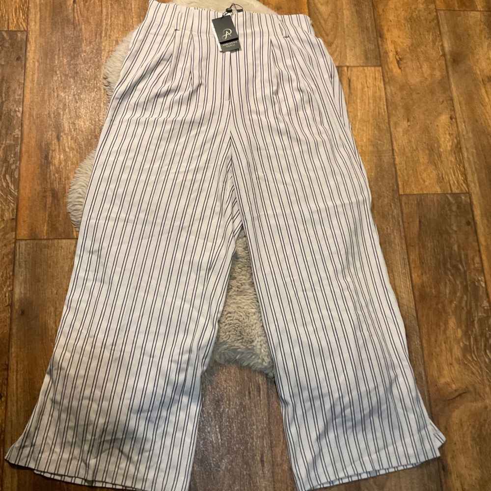 Adrianna Papell Pants Size 10 Trouser Dress Pants Striped Darted Wide Leg Womens
